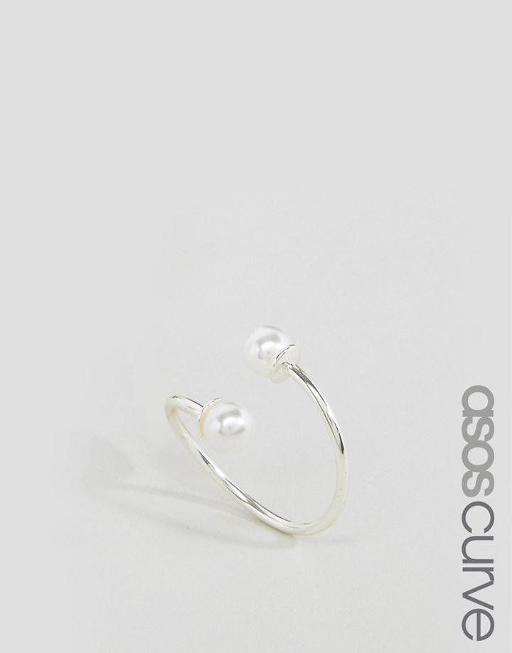 Asos Curve Open Twist Double Faux Pearl Ring - Silver