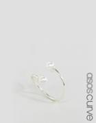 Asos Curve Open Twist Double Faux Pearl Ring - Silver
