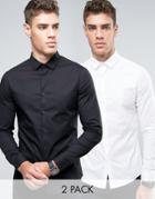 Asos Skinny Shirt 2 Pack In White And Black - Multi