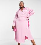 Pretty Lavish Curve Ronnie Satin Wrap Midi Dress In Pink