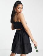 Asos Design Scallop Edge Cut Out Back Mini Sundress In Black