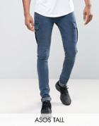 Asos Tall Super Skinny Jeans With Cargo Details In Smokey Blue - Blue