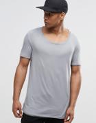 Asos Longline T-shirt With Stretch Neck And Drop Hem In Gray Marl - Lt Gray Marl