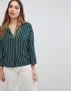 Pull & Bear Stripe Woven Shirt - Green