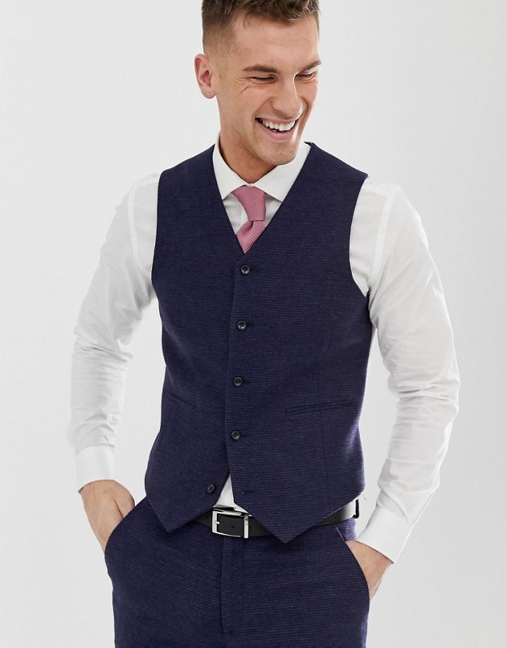 Asos Design Wedding Super Skinny Suit Vest In Blue Micro Check