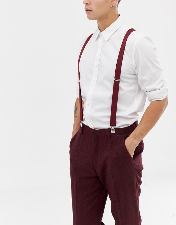 Asos Design Wedding Suspenders In Burgundy-red
