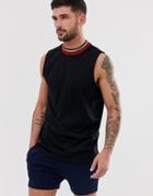 Asos Design Organic Relaxed Sleeveless T-shirt With Dropped Armhole With Contrast Tipping In Black - Black