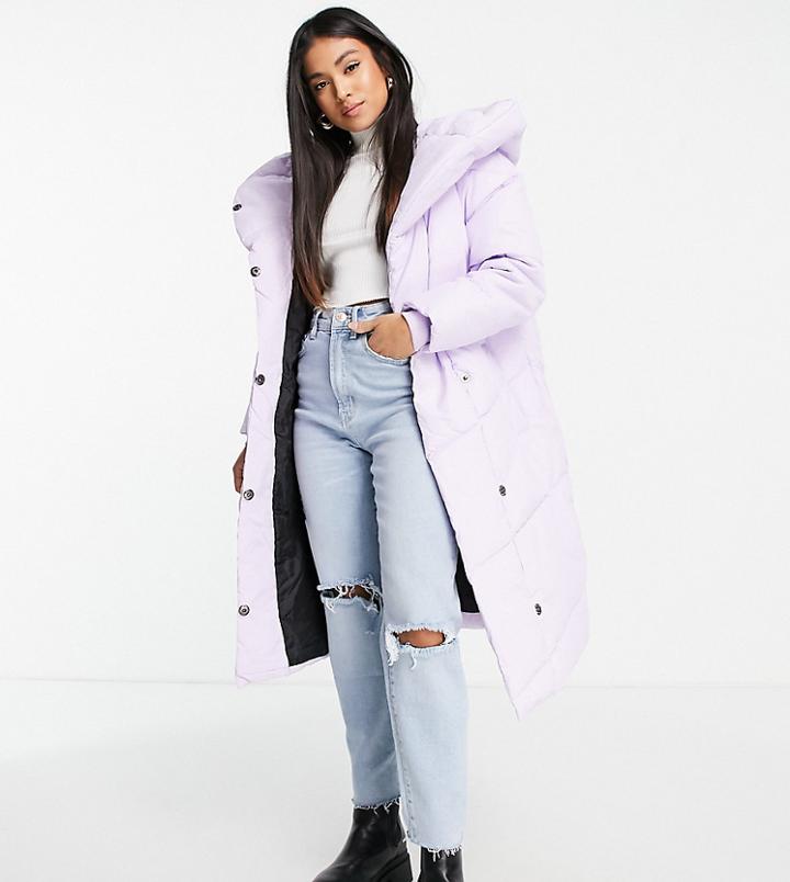 Noisy May Petite Longline Padded Coat In Lilac-purple