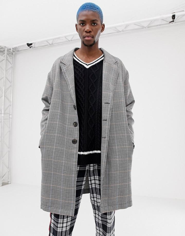 Collusion Overcoat In Gray Check - Gray