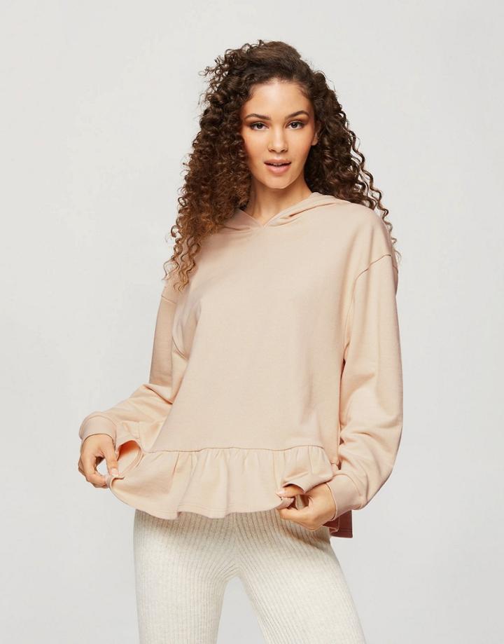 Miss Selfridge Ruffle Hem Hoodie In Cream-white