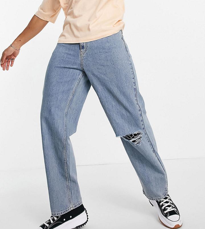 Collusion X014 90s Baggy Jean With Rips In Stonewash Blue-blues