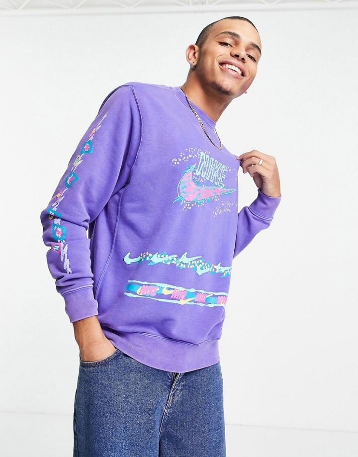 Nike Stories Pack Retro Graphic Acid Wash Crew Neck Sweatshirt In Blue-blues