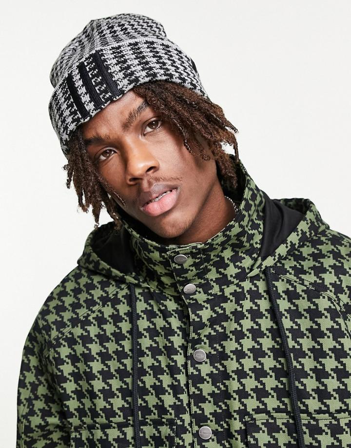 Adidas Originals X Ivy Park Houndstooth Beanie In Black And White-gray