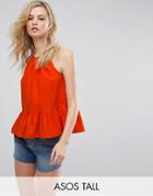Asos Tall Trapeze Sun Top In Cotton - Red