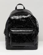 Love Moschino Metallic Embossed Logo Backpack - Black
