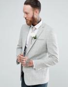 Asos Wedding Skinny Blazer In Putty Wool Mix Windowpane Check - Gray