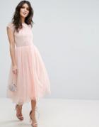 Asos Premium Lace Tulle Midi Prom Dress - Pink
