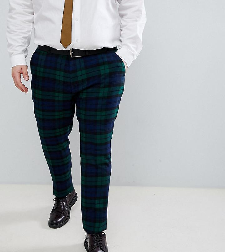 Asos Design Plus Wedding Super Skinny Suit Pants In Blackwatch Plaid Check - Green