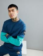 The North Face Fine 2 Crew Neck Sweatshirt Contrast Sleeve In Blue/green - Blue