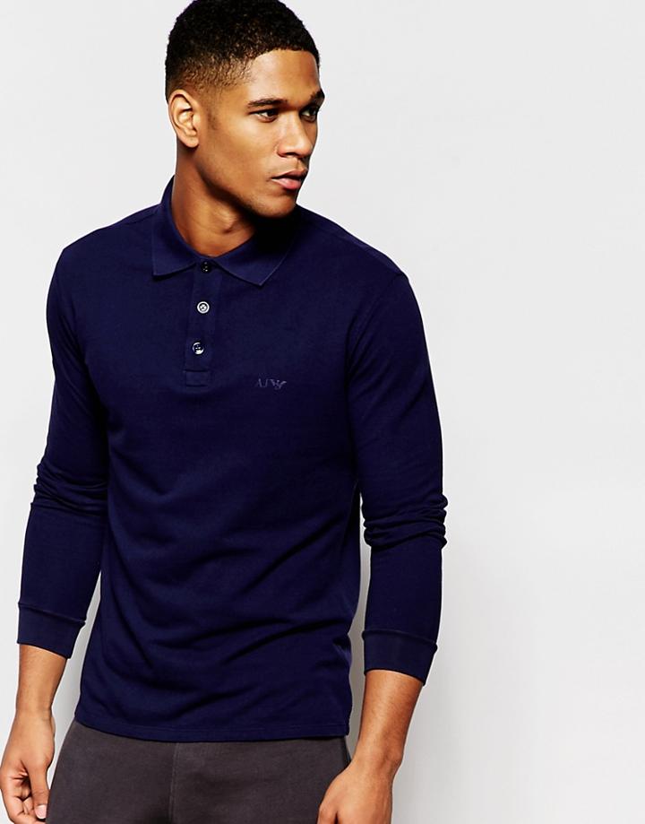Armani Jeans Polo Shirt With Logo Regular Fit Long Sleeves - Navy
