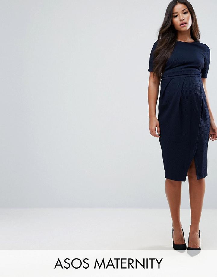 Asos Maternity Double Layer Textured Smart Dress - Navy