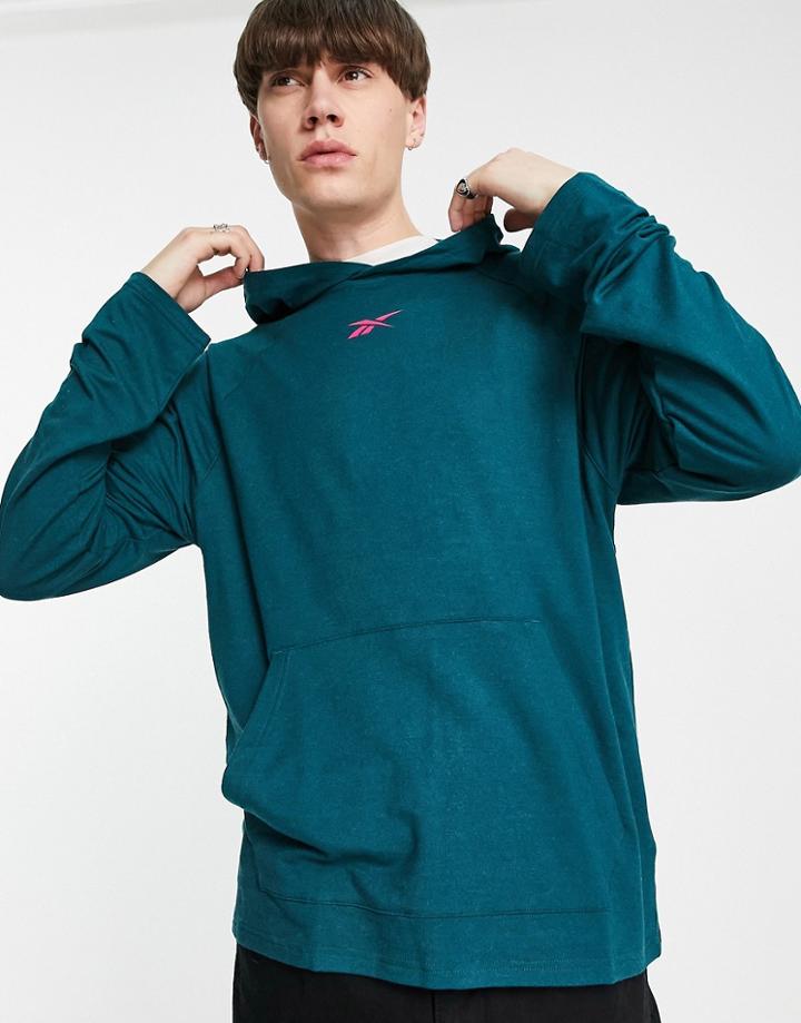 Reebok Hoodie With Pop Pink Logo In Dark Green