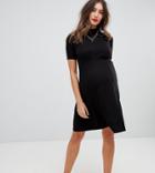 Asos Design Maternity Turtleneck Skater Dress With Puff Sleeve - Black
