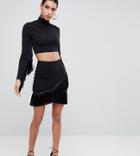 Flounce London Fringe Mini Skirt-black