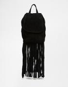 Asos Suede Festival Fringed Backpack - Black