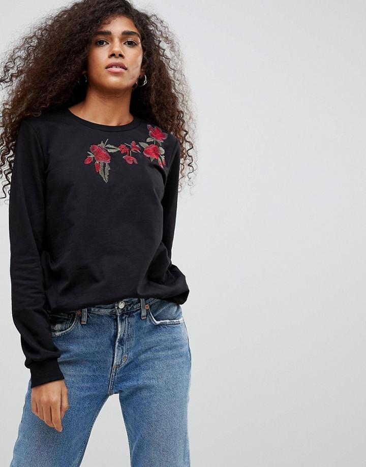 B.young Rose Embroidered Sweatshirt - Black