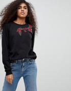 B.young Rose Embroidered Sweatshirt - Black