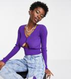 Collusion Compact Knit Keyhole Top In Purple
