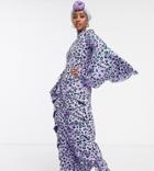 Verona Long Sleeve Maxi Tea Dress In Lilac Leopard Print