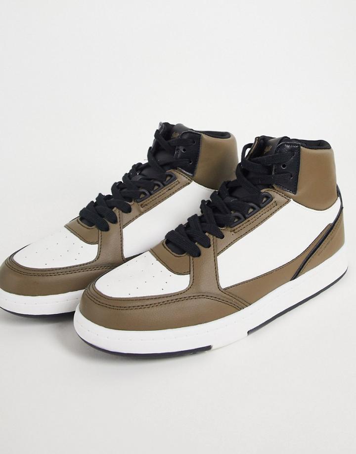 Pull & Bear High Top Sneakers In Brown