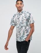 Jack & Jones Originals Short Sleeve Shirt In Regular Fit All Over Leaf Print - Cream