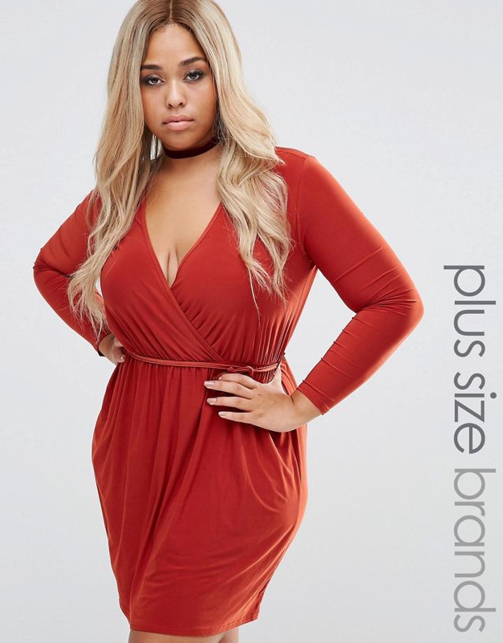 Club L Plus Wrap Skater Dress - Orange