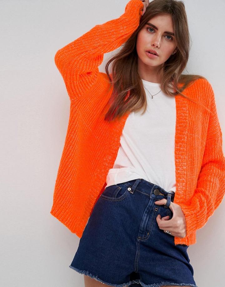 Asos Chunky Cardigan With Balloon Sleeve - Orange