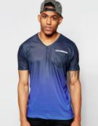 Firetrap Ribbed V-neck Dip Dye T-shirt - Blue