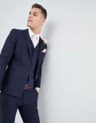 Asos Design Wedding Skinny Suit Jacket With Square Hem In Navy - Navy