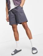 Asos Design Boxy Chino Shorts With Elasticized Waist In Charcoal-grey