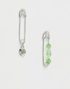 Asos Design Earrings In Safety Pin Design With Alien Charm In Silver Tone - Silver