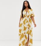 Asos Design Curve Floral Flutter Sleeve Maxi Dress With Tassel Belt-multi