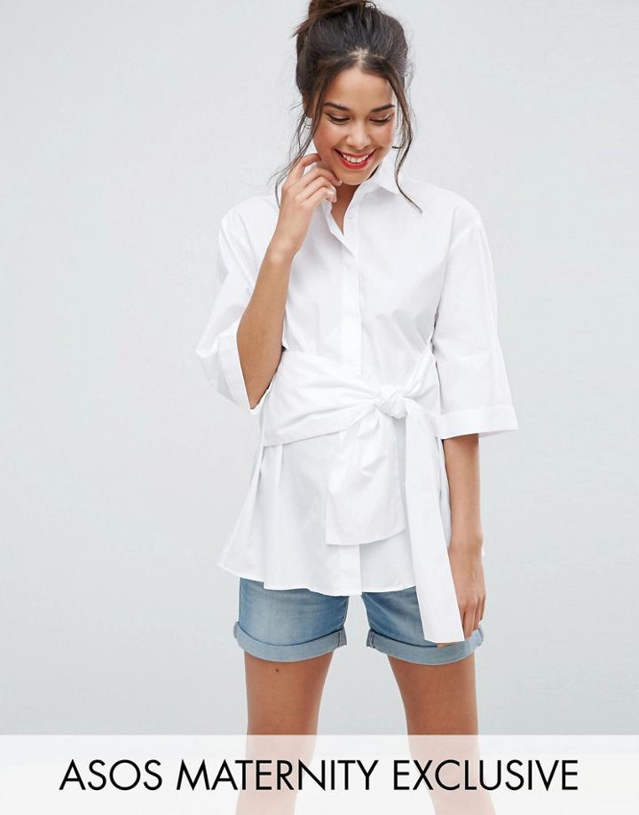 Asos Maternity Shirt With Tie Waist - White