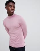 Asos Design Muscle Fit Turtleneck Sweater In Pink