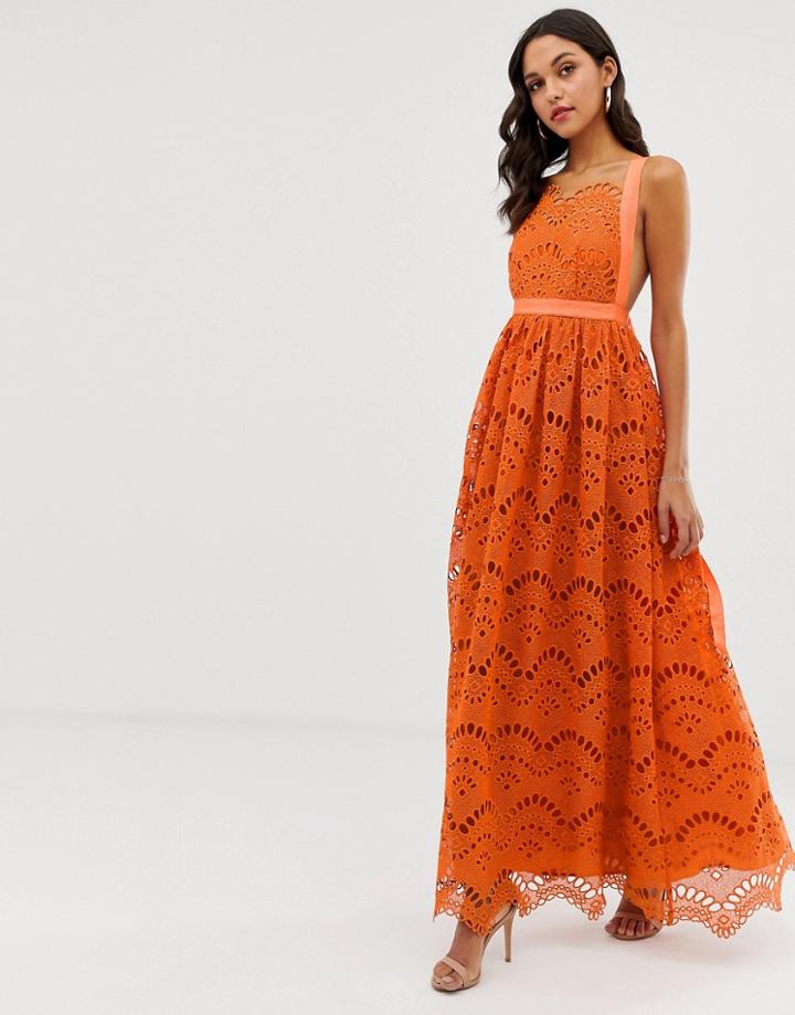 Asos Design Maxi Dress In Cutwork Broderie-multi