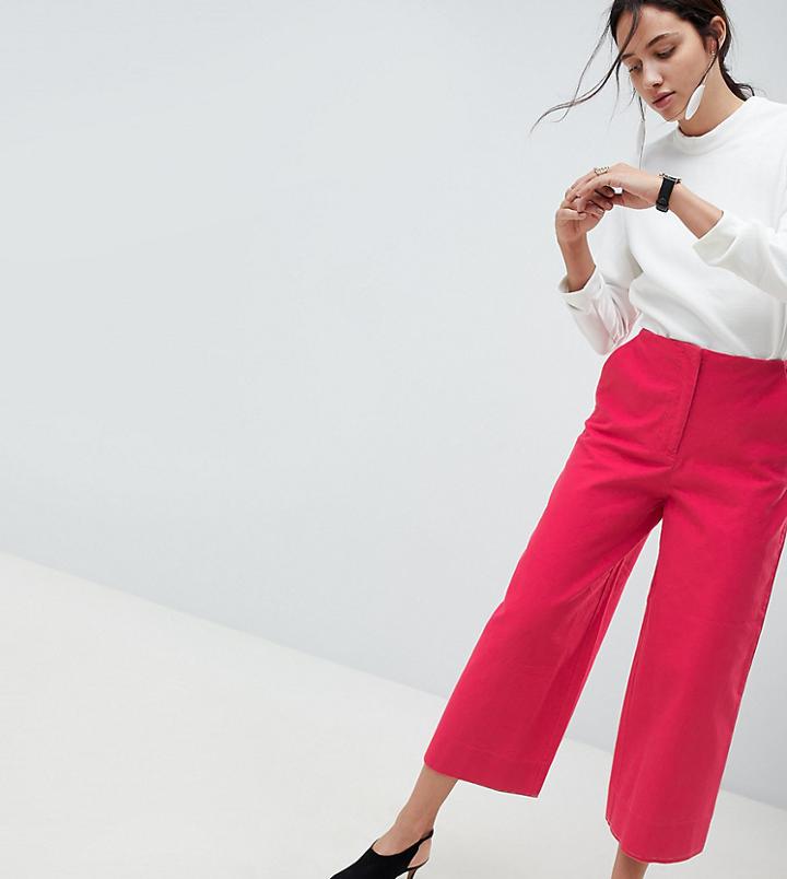 Asos Design Wide Leg Canvas Pants In Bright Pink - Pink