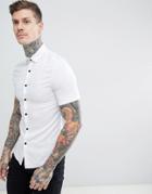 Asos Design Skinny Viscose Short Sleeve Shirt In White - White