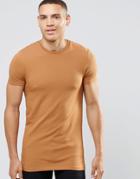 Asos Longline Muscle T-shirt In Tan - Trinket
