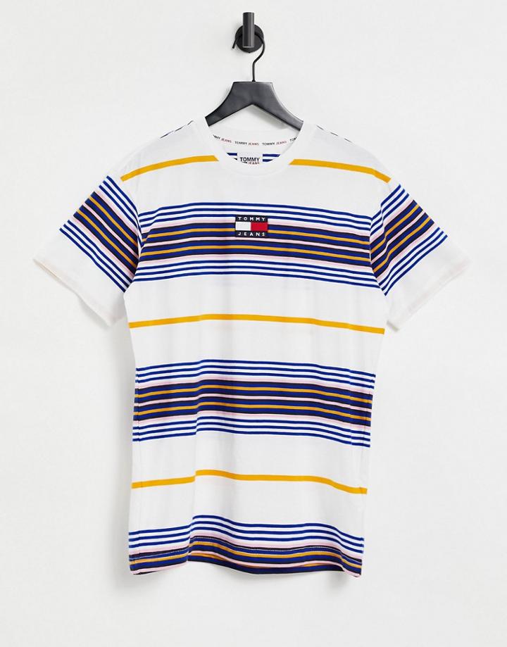 Tommy Jeans Center Badge Stripe T-shirt In White Multi
