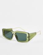 Asos Design Recycled Cat Eye Sunglasses In Crystal Green Frame